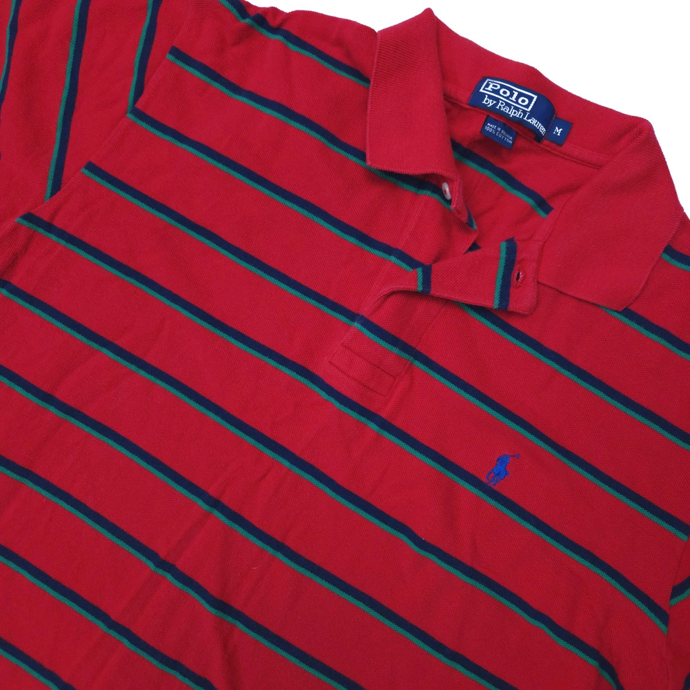Polo Ralph Lauren Polo Shirt Men's Medium Red Blue Striped Pony 100% Cotton